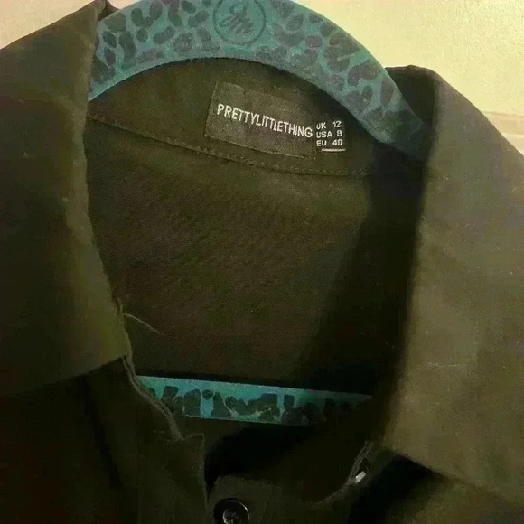 PRETTYLITTLETHING Black button up oversized shirt bow Dress - Picture 6 of 7